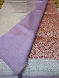 Pure Handloom Raw Mongo Allover  - red