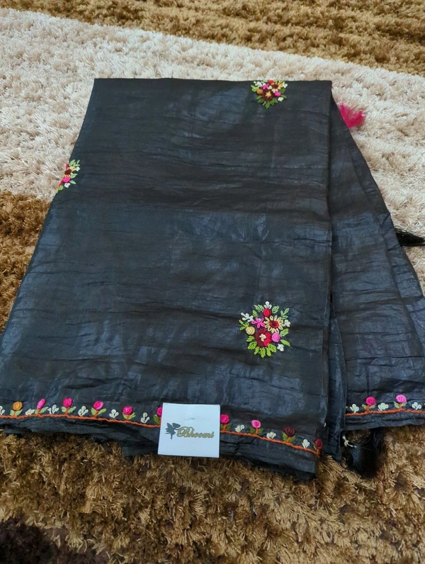 Tusser Crush With Handwork  - Black