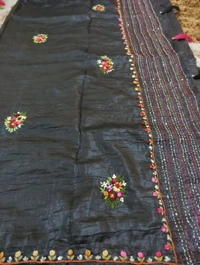 Tusser Crush With Handwork  - Black