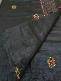 Tusser Crush With Handwork  - Black