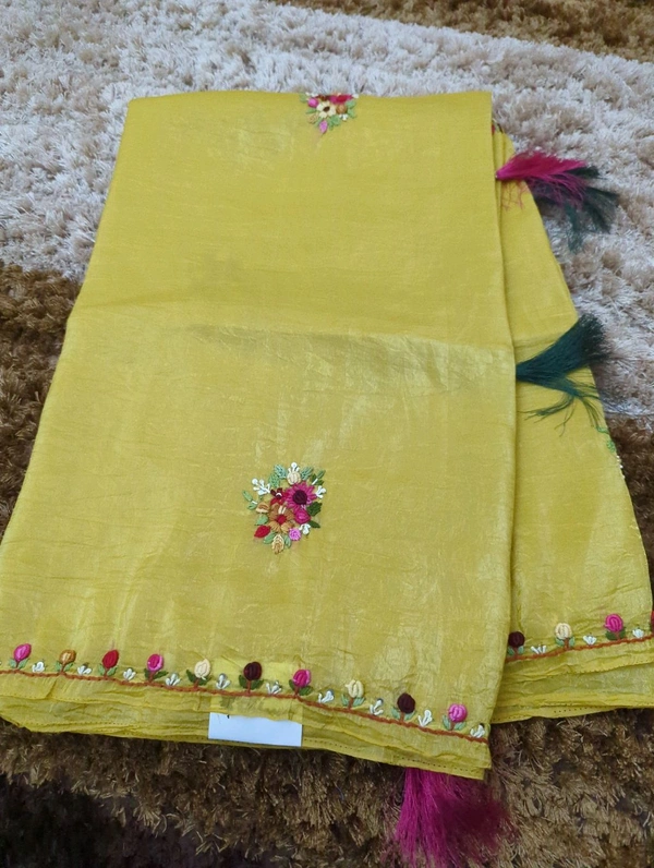 Tusser Crush With Handwork  - Gold