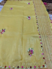 Tusser Crush With Handwork  - Gold