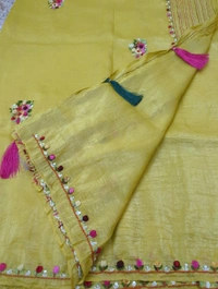 Tusser Crush With Handwork  - Gold