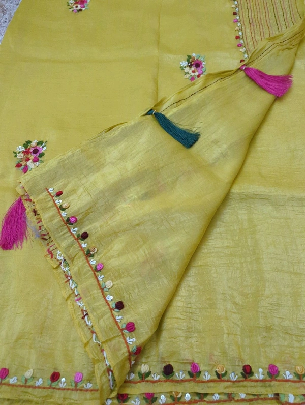 Tusser Crush With Handwork  - Gold