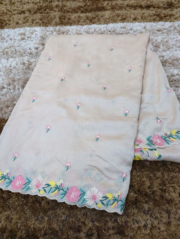 Pure Vichitra Silk  - Bone