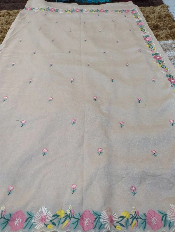 Pure Vichitra Silk  - Bone