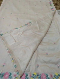 Pure Vichitra Silk  - Bone