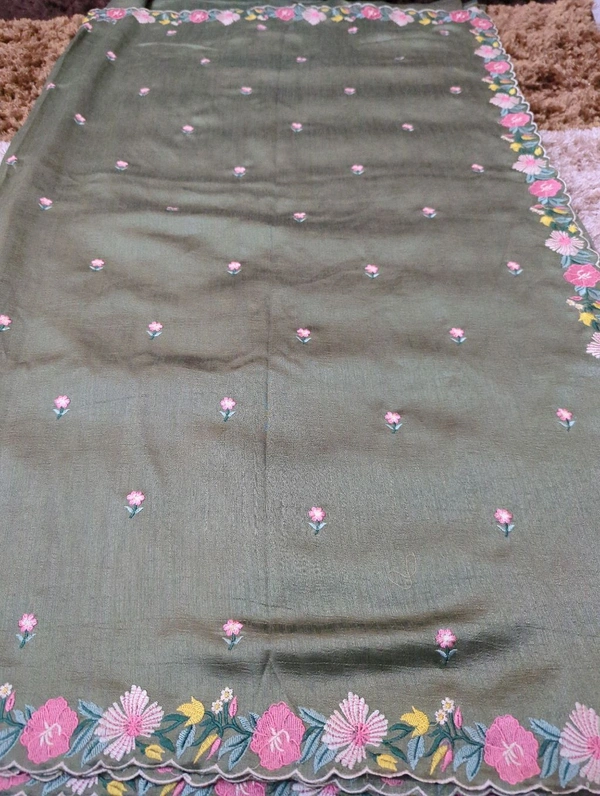 Pure Vichitra Silk  - Cactus