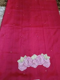 Pure Handloom Mangalagiri Pattu With Rose Applique Work - Hibiscus 1