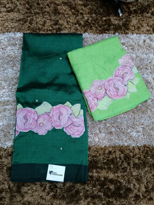 Pure Handloom Mangalagiri Pattu With Rose Applique Work - Cyprus 2