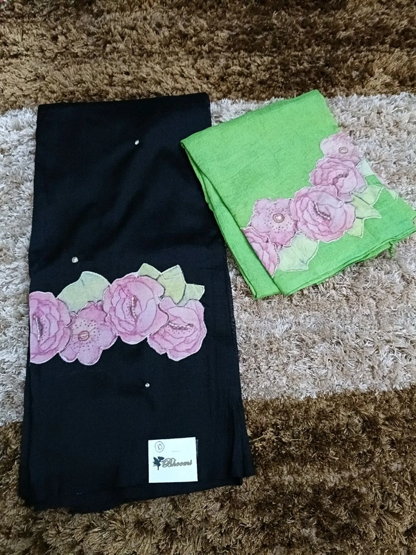 Pure Handloom Mangalagiri Pattu With Rose Applique Work - Black 10