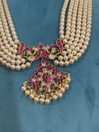 3068 Real Beads With Jadua Kundan Pehdent - Moss Green