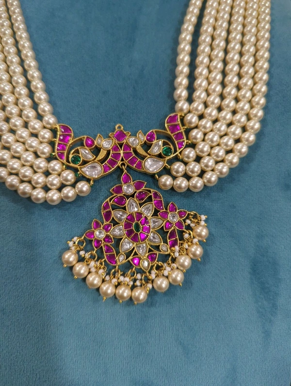 3068 Real Beads With Jadua Kundan Pehdent - Moss Green