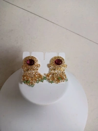 Gold Replica Earrings With Polki Stones - Red, VZ