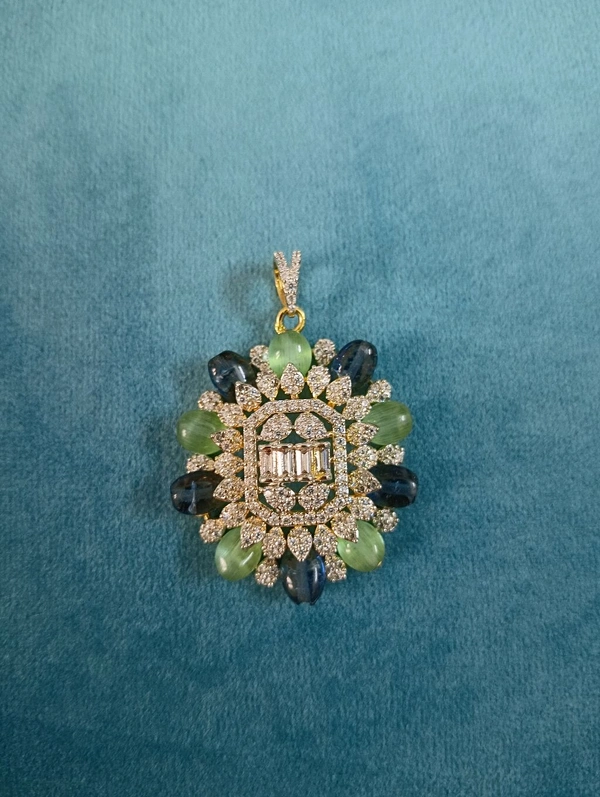 Coral And Swarovski Pendant  - VZ, blue with green
