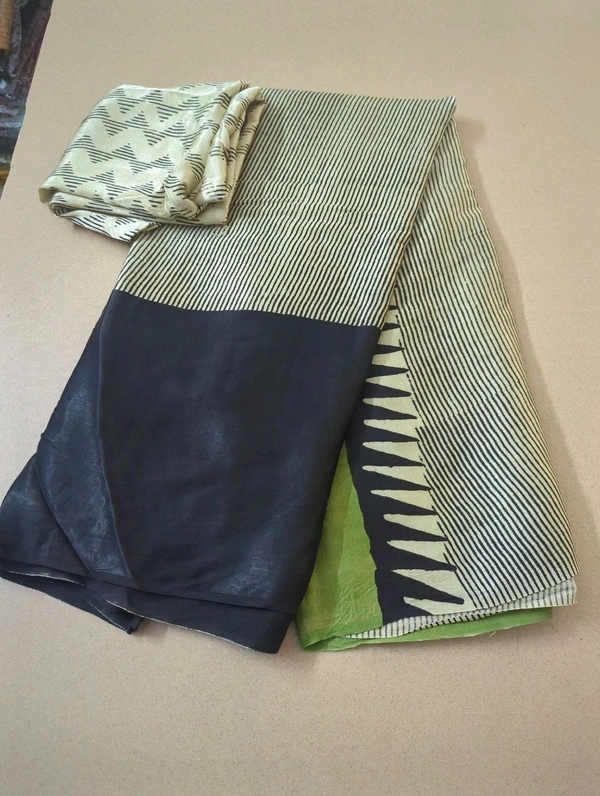 Pure Model Silk With Hand Block Print - Green