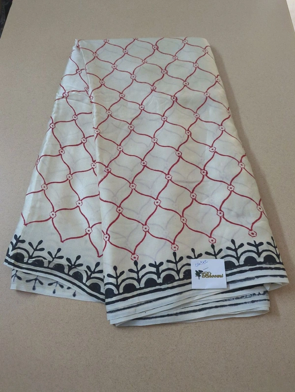 Pure Model Silk With Hand Block Print - White