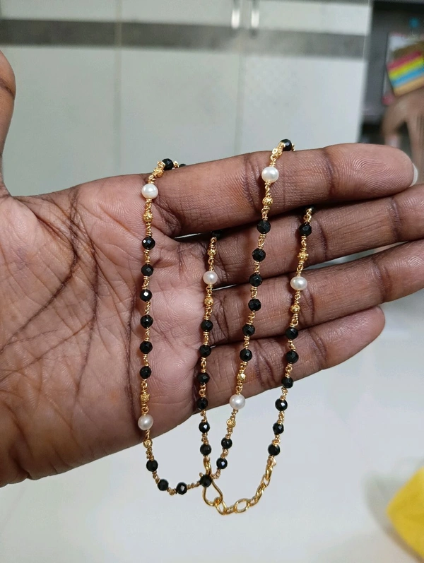 Black Cutting Cz's With Real Pearls - Single Line, HD