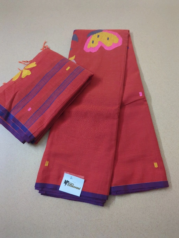 Pure Cotton Jamdhani Suit - Red Orange 2