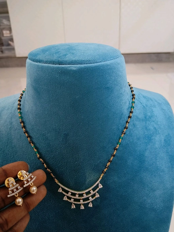 Black Cutting Cz's With Real Chetan Beads Paired Up With Earrings  - VZ, Green