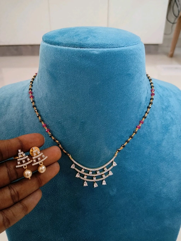 Black Cutting Cz's With Real Chetan Beads Paired Up With Earrings  - VZ, ruby