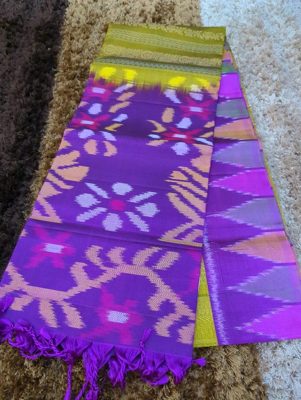 Pure  Handloom Kanchi Ikkat - Olive