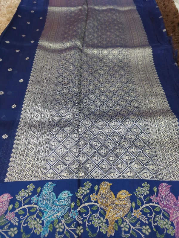 Pure Tusser Georgette  - Navy Blue