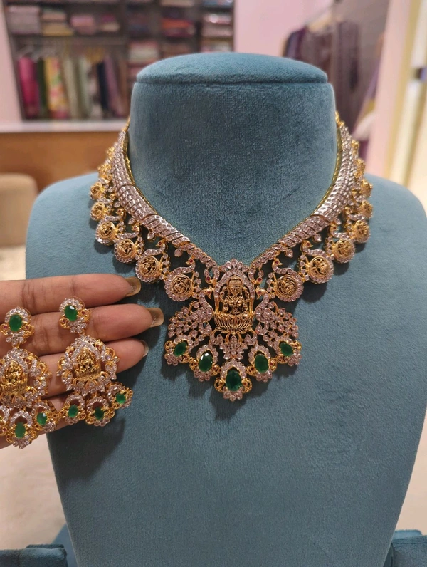 Designer Diamond Copy Necklaces  - green