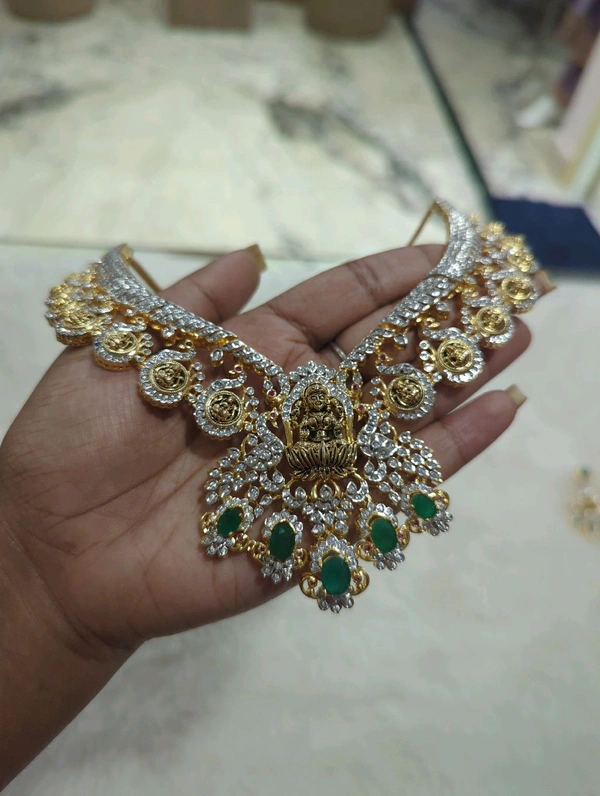 Designer Diamond Copy Necklaces  - green