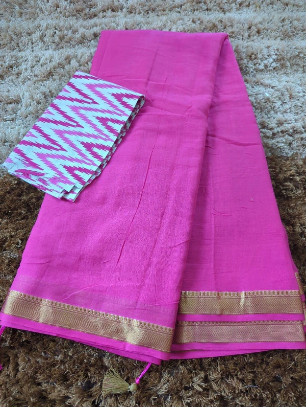 Pure Mul Mul Cotton With Printed Saree  - pink