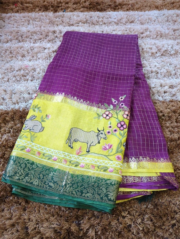 Pure Dola With Embroidery  - Purple