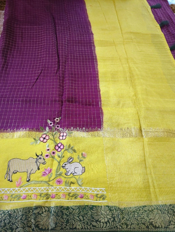 Pure Dola With Embroidery  - Purple