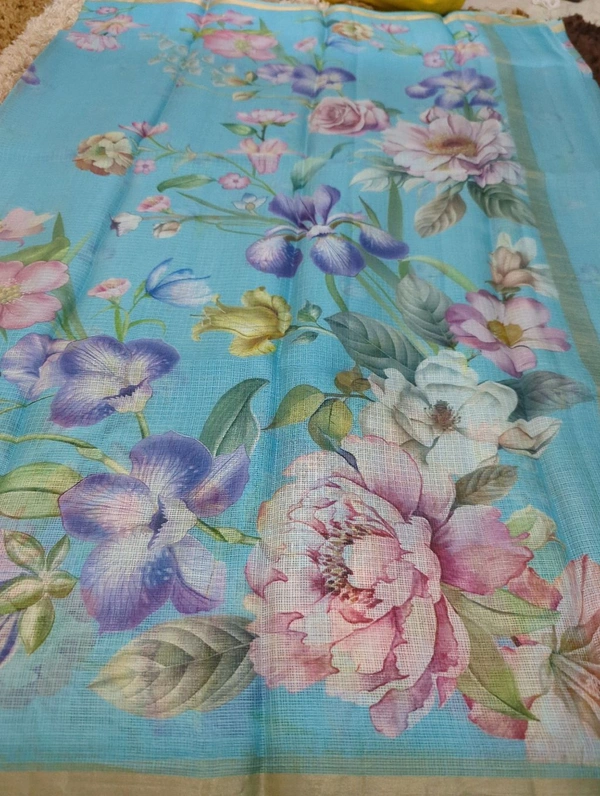 Pure Silk Kota Digital  - sky blue