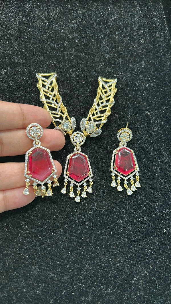 Diamond Copy Black Beads With Real Ad Stones - Red