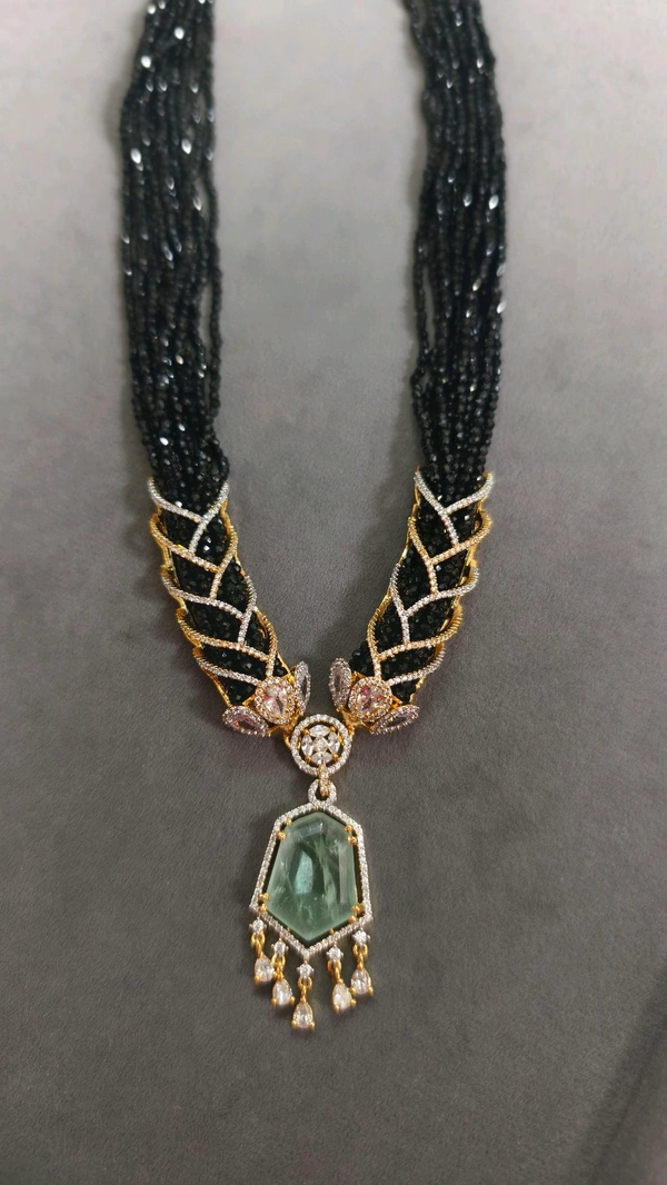 Diamond Copy Black Beads With Real Ad Stones - Mint Green