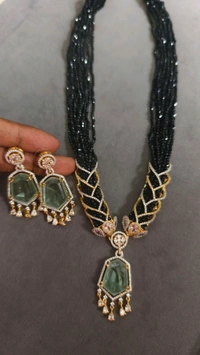 Diamond Copy Black Beads With Real Ad Stones - Mint Green