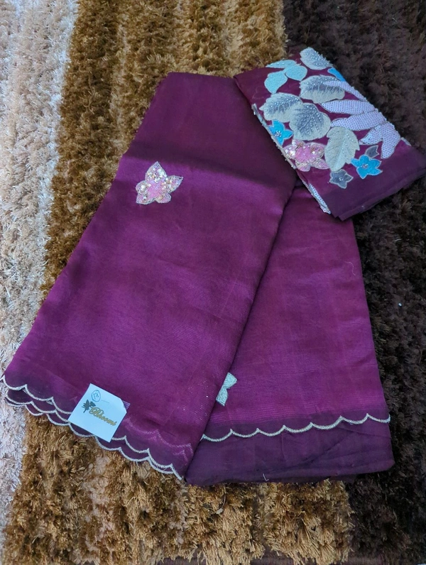 Pure Hand Loom Mangalagiri  With Designer Blouse - Purple 17