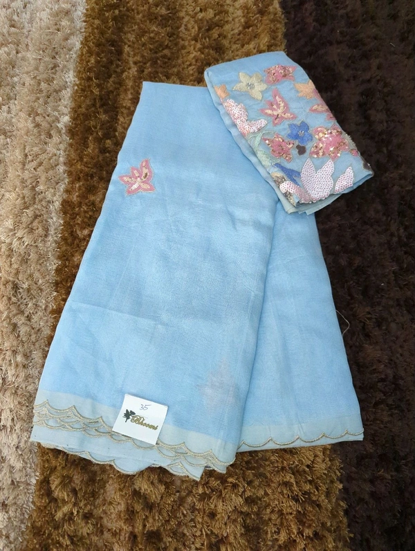 Pure Hand Loom Mangalagiri  With Designer Blouse - Aqua Island 35
