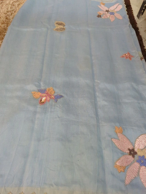 Pure Hand Loom Mangalagiri  With Designer Blouse - Aqua Island 35