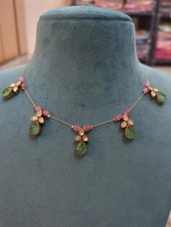 Invisible Chains With Mossanite Pendents - Vz, Jungle Mist and pink