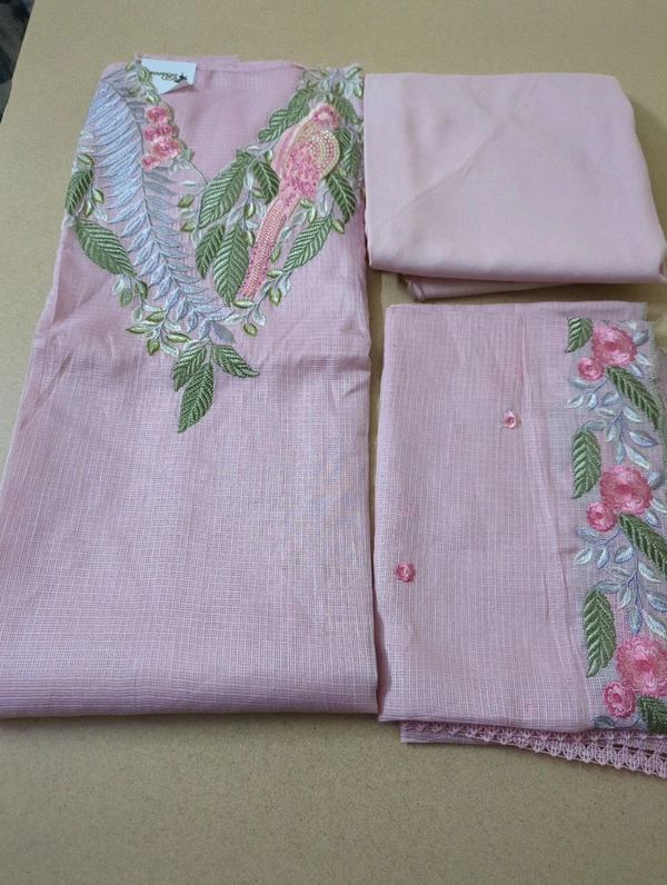 Pure Cotton Kota Embroidery  - Pink Lace