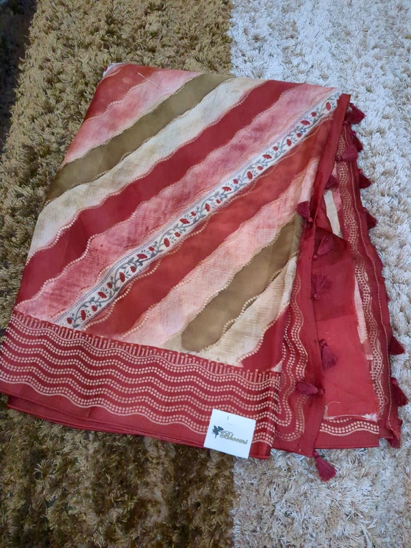 Pure Mushru With Block Print - Maroon 1