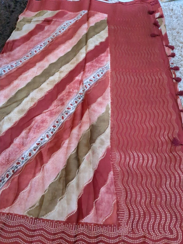 Pure Mushru With Block Print - Maroon 1