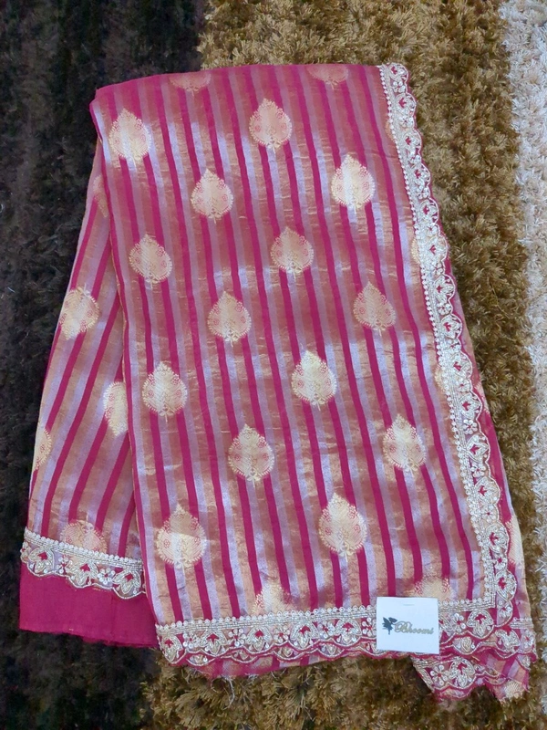 Pure Tissue Designer With Handwork  - Brick Red