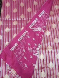Pure Tissue Designer With Handwork  - Brick Red