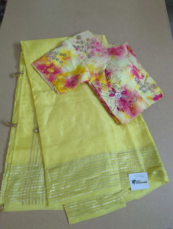 Soft Russian With Desiner Ready Made Blouse  - Yellow