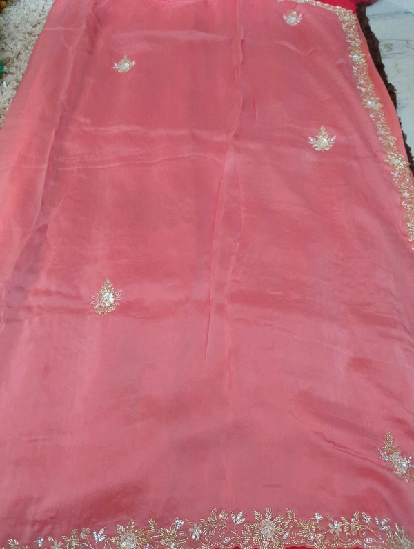 Pure Acho Silk Hand Work - Tickle Me Pink