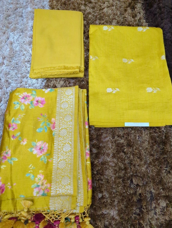 Pure Handloom  Chiniya With Digital With Digital Duppata - Gold