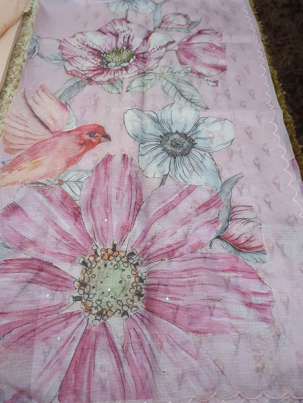Silk Kota Work  - Pink Lace