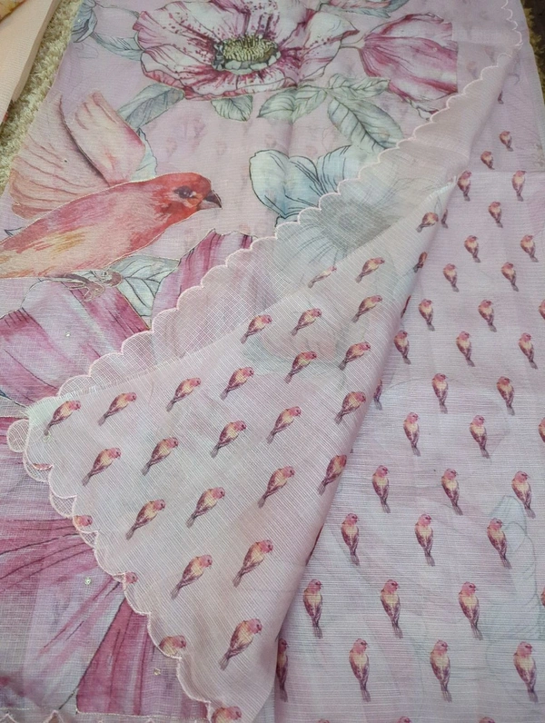 Silk Kota Work  - Pink Lace
